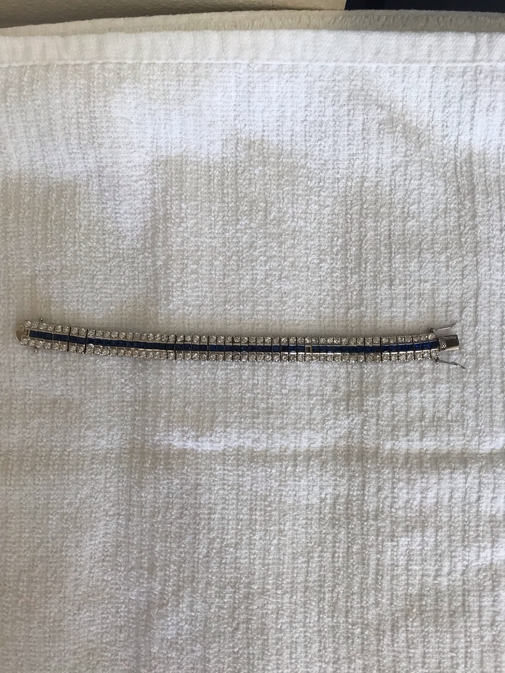 Silver setting with Blue and Crystal Double-Row Tennis Bracelet